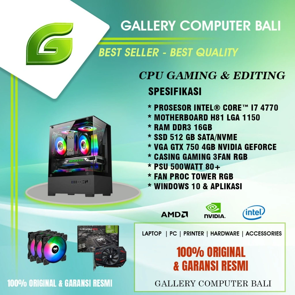 komputer pc gaming dan editing intel core i7 gen4/vga gtx 750 4gb/cpu only