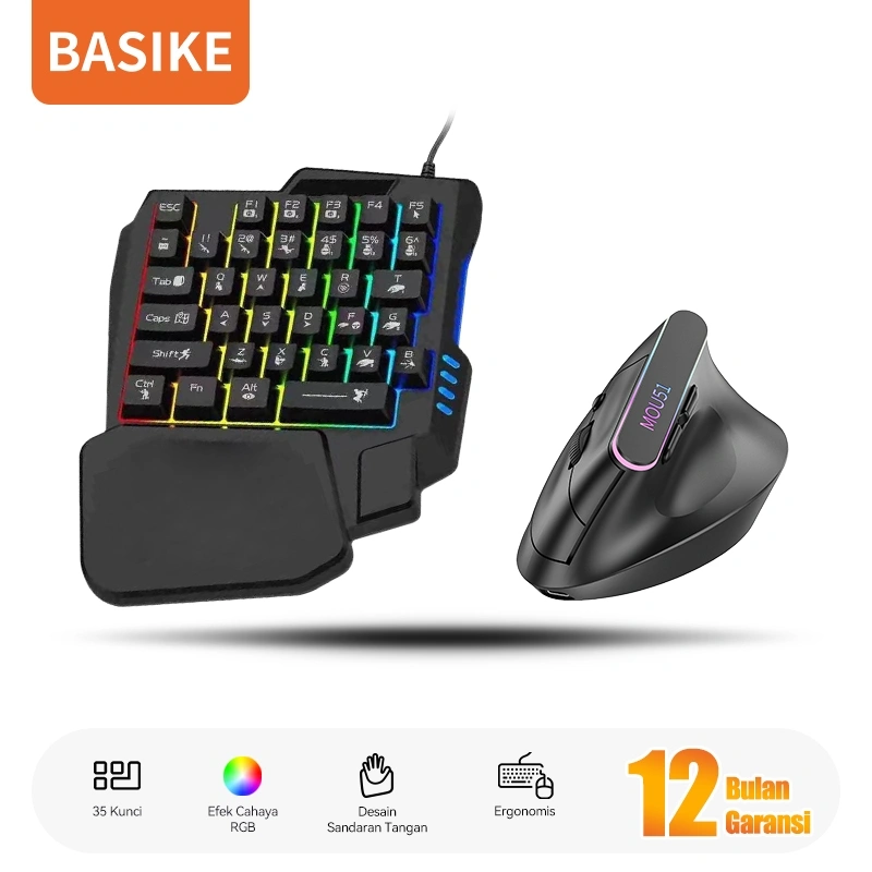 (HOT)BASIKE Keyboard Gaming Kabel USB Portable 35 Keys Office Wired Keyboard RGB Bass for PC Laptop