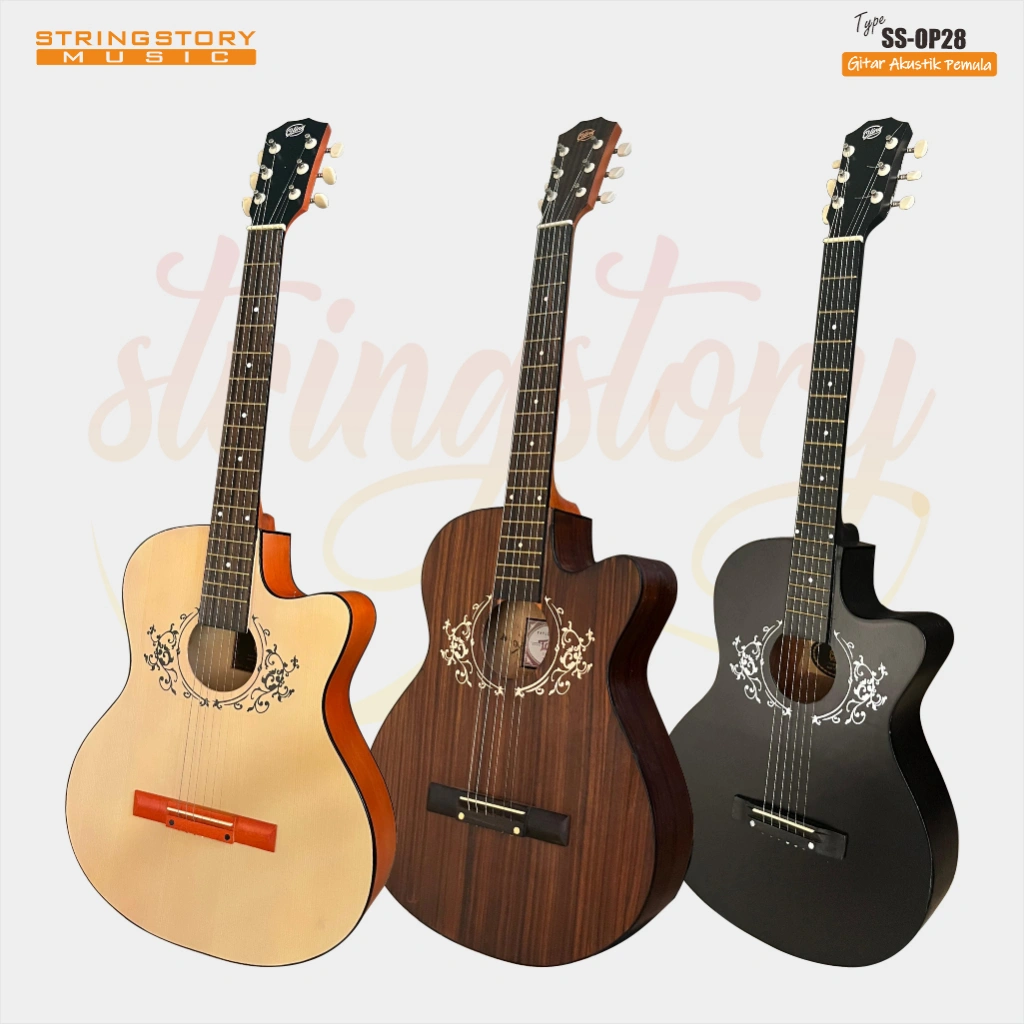 Gitar Akustik Pemula Original SS-OP28 Senar String Guitar, Bonus Tas Pick Dan Gratis Packing Kayu