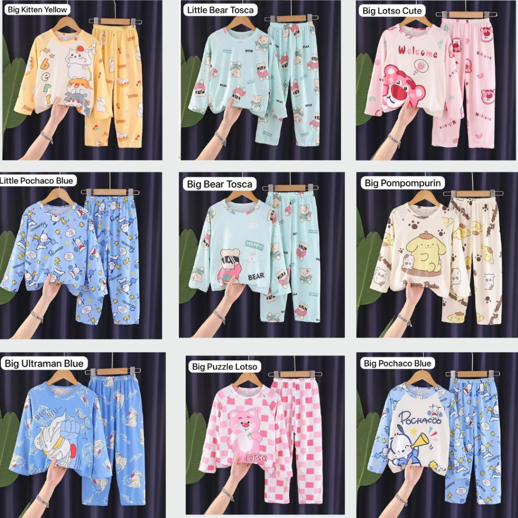 Baju Tidur Piyama Anak Unisex Usia 4-15 Tahun Setelan Piyama Anak Set Baju Anak Perempuan
