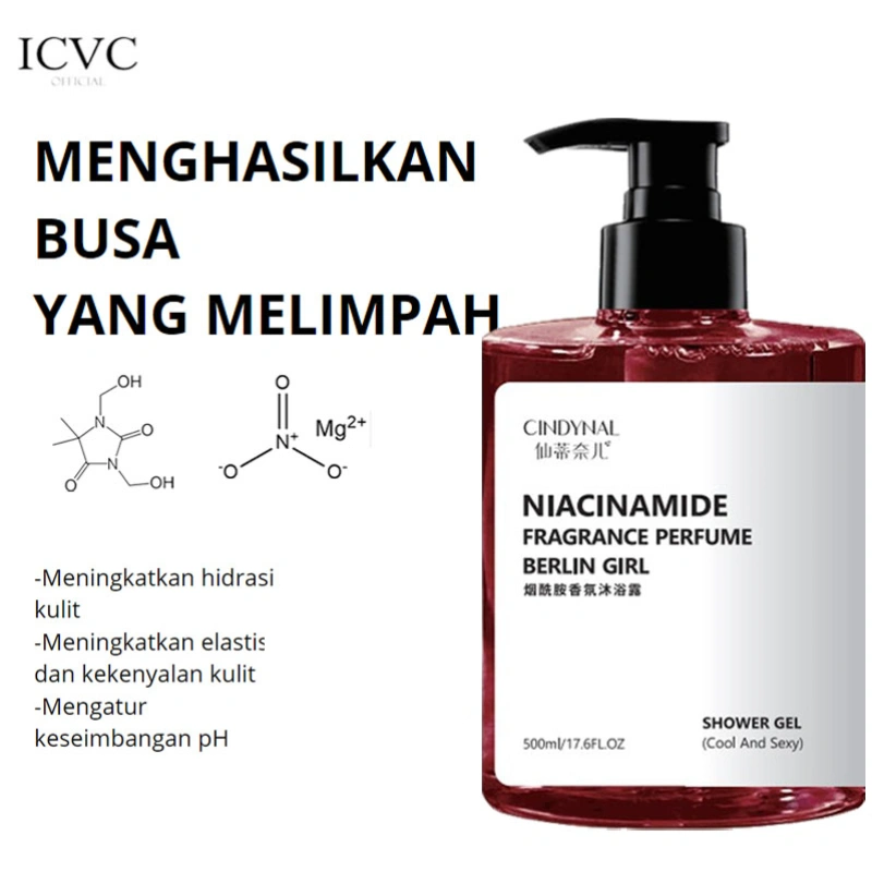 CINDYNAL Niacinamide | Berlin Girl Brightening Body Wash 500ml – Fragrance Perfume Shower Gel dengan Niacinamide untuk Kulit Tubuh Tampak Lebih Cerah, Halus & Lembap