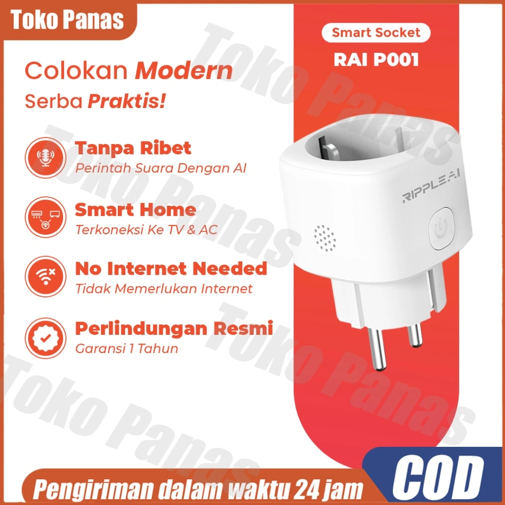 Soket Pintar Kontrol Suara /Smart Plug RAI P001/Colokan Stop Kontak Wireless/Smart Life Platform Device Sharing /Voice Control Timing/Remote Control /Single Socket
