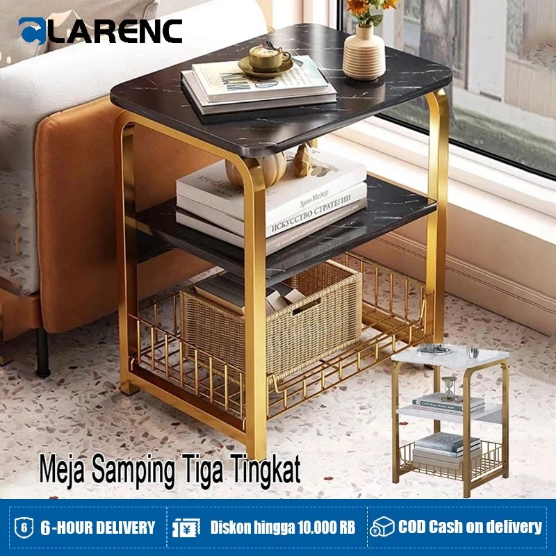 Meja Tamu Meja Kopi Coffee Table Meja Motif Marmer Meja Samping Tiga Tingkat Meja Sudut Meja Nakas Meja Penyimpanan Meja