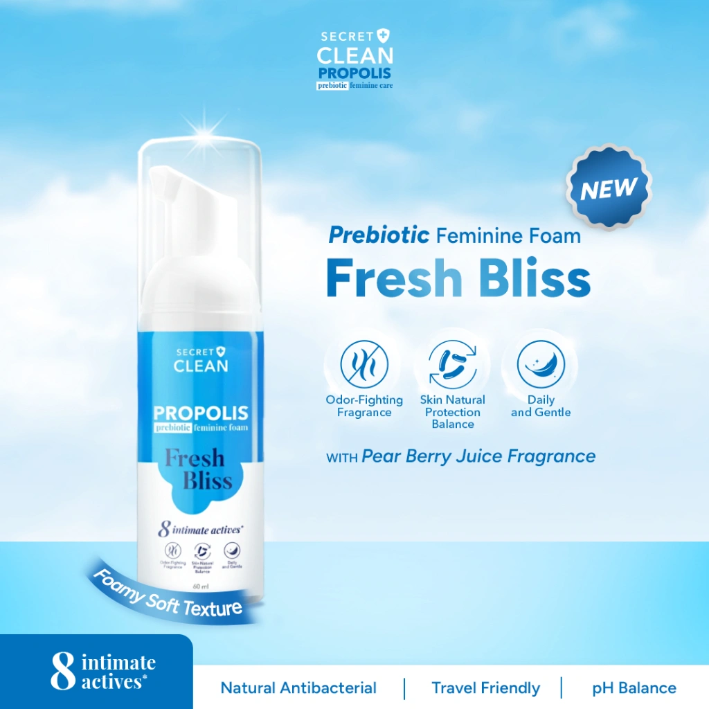 Secret Clean Propolis Prebiotic Feminine Foam Fresh Bliss 60ml | Sabun Pembersih Intim Kewanitaan / Miss V Sehat Bebas Bau, Gatal, Keputihan