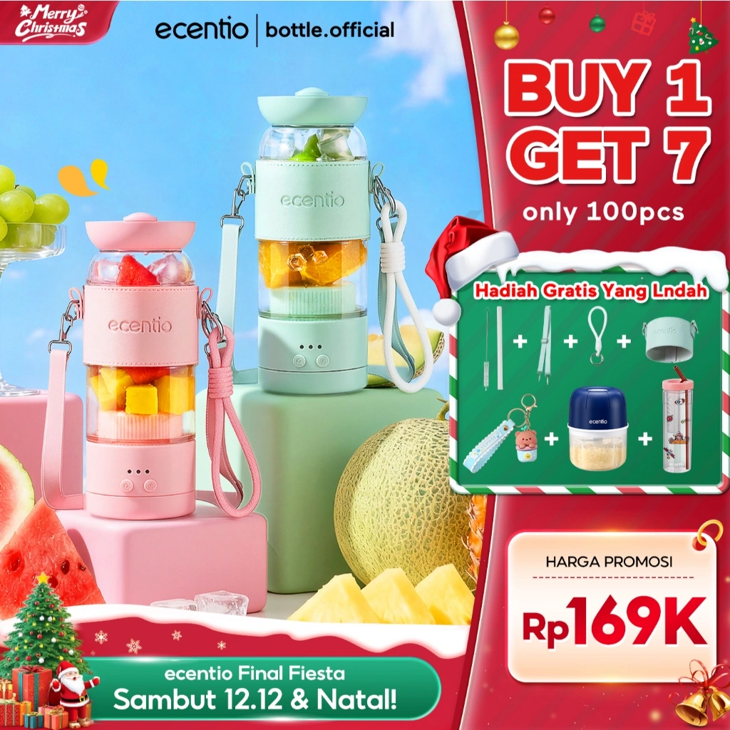 [BUY 1 GET 7] ecenito Juicer & Botol Minum 2 in 1 Portable blender 500ml Food Grade Kaca Tebal Blender Portable Multifungsi 18 Pisau 60W Daya Kuat Dilengkapi dengan 2 kecepatan Blender Kapsul