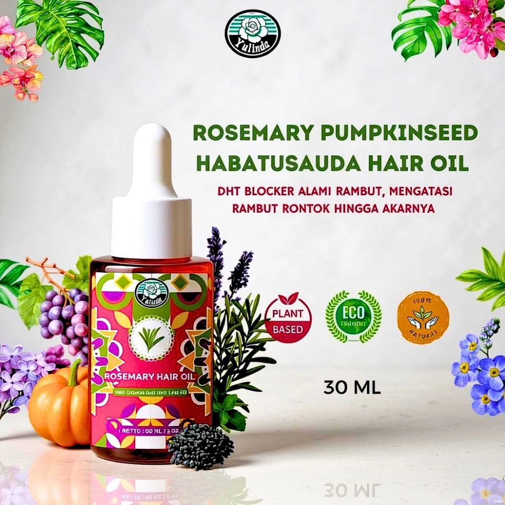 Yulinda Rosemary Pumpkinseed Hair Growth & Hair Fall Oil 30ml - Mengatasi Rambut Rontok, Kering, Kusam, Tipis