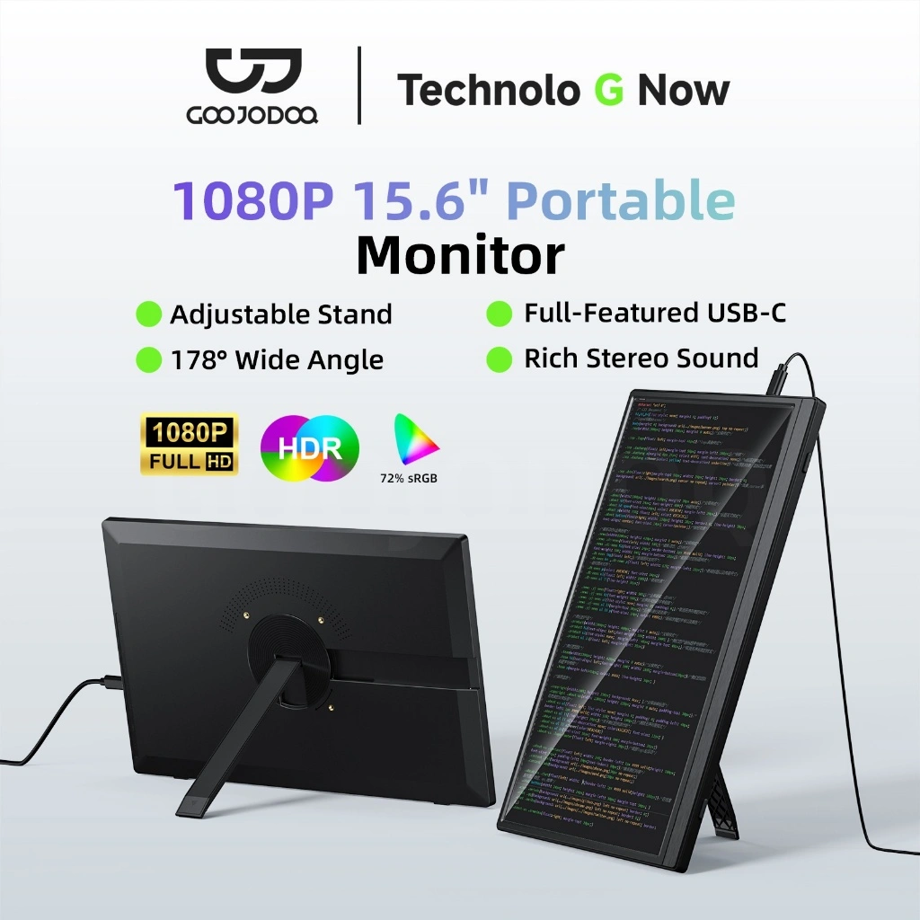 Goojodoq Portable Monitor for 72%sRGB Laptop 15.6'' 1920*1080P 4K FHD 178° wide-angle IPS Display Monitor for iPad/PC/Mac/Phone/Xbox Switch/PS4