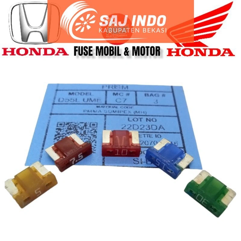 SIG FUSE SIKRING MINI PENDEK 5A 7,5A 10A 15A 20A MOBIL HONDA JAZZ FREED BRIO MOBILIO DLL UNTUK MOTOR HONDA PCX ADV VARIO BEAT GENIO