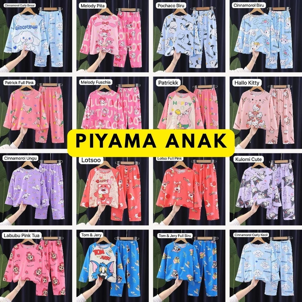 Baju Tidur Piyama Anak Unisex Usia 4-15 Tahun Setelan Piyama Anak Baju Anak Perempuan