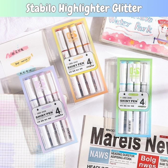 Highlighter Stabilo Gliter Double Tip Set Marker Alat Tulis ST0099