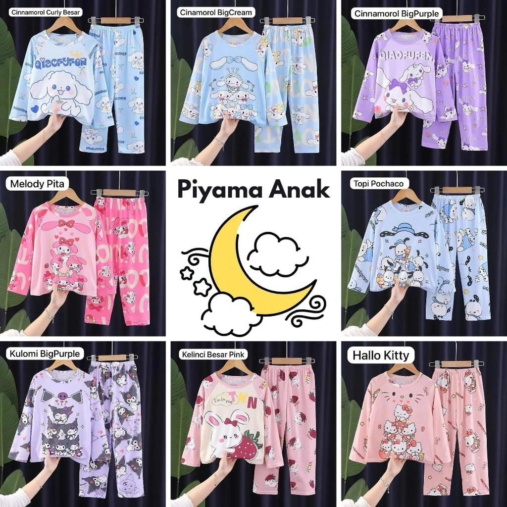Piyama/Baju Tidur Anak Perempuan Usia 4-15 Tahun Bahan Import Premium Lembut