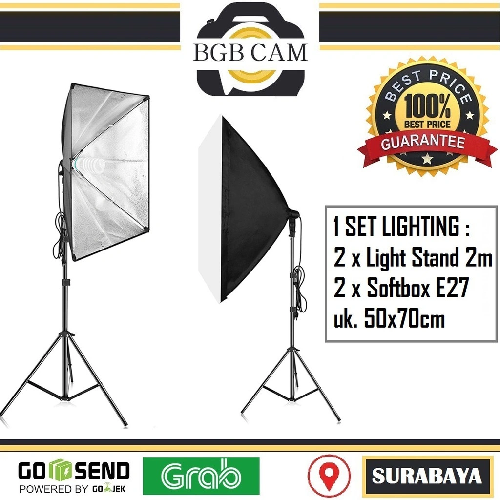 Set Softbox isi 2 Light stand + 2 Soft Box e27 Paket Lampu Studio