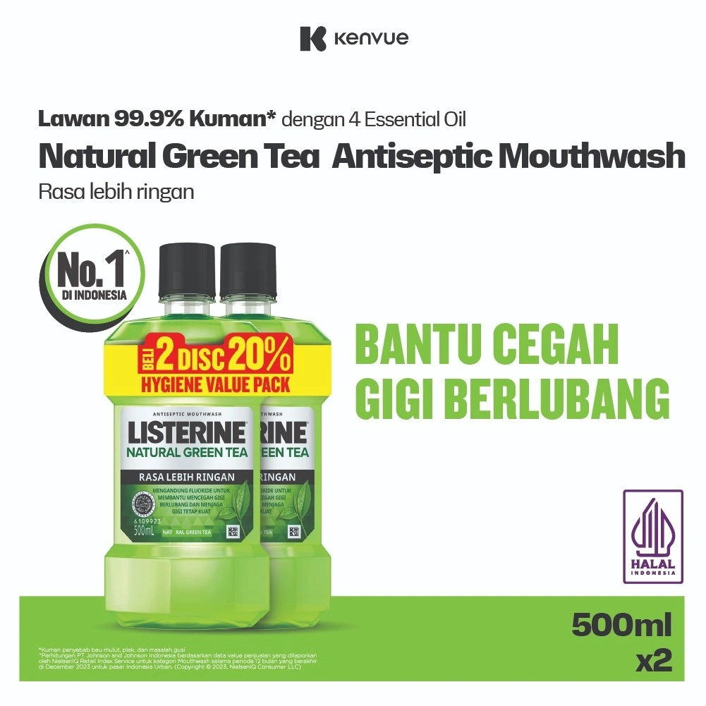 Listerine Green Tea Mouthwash / Obat Kumur 500 ml - Isi 2