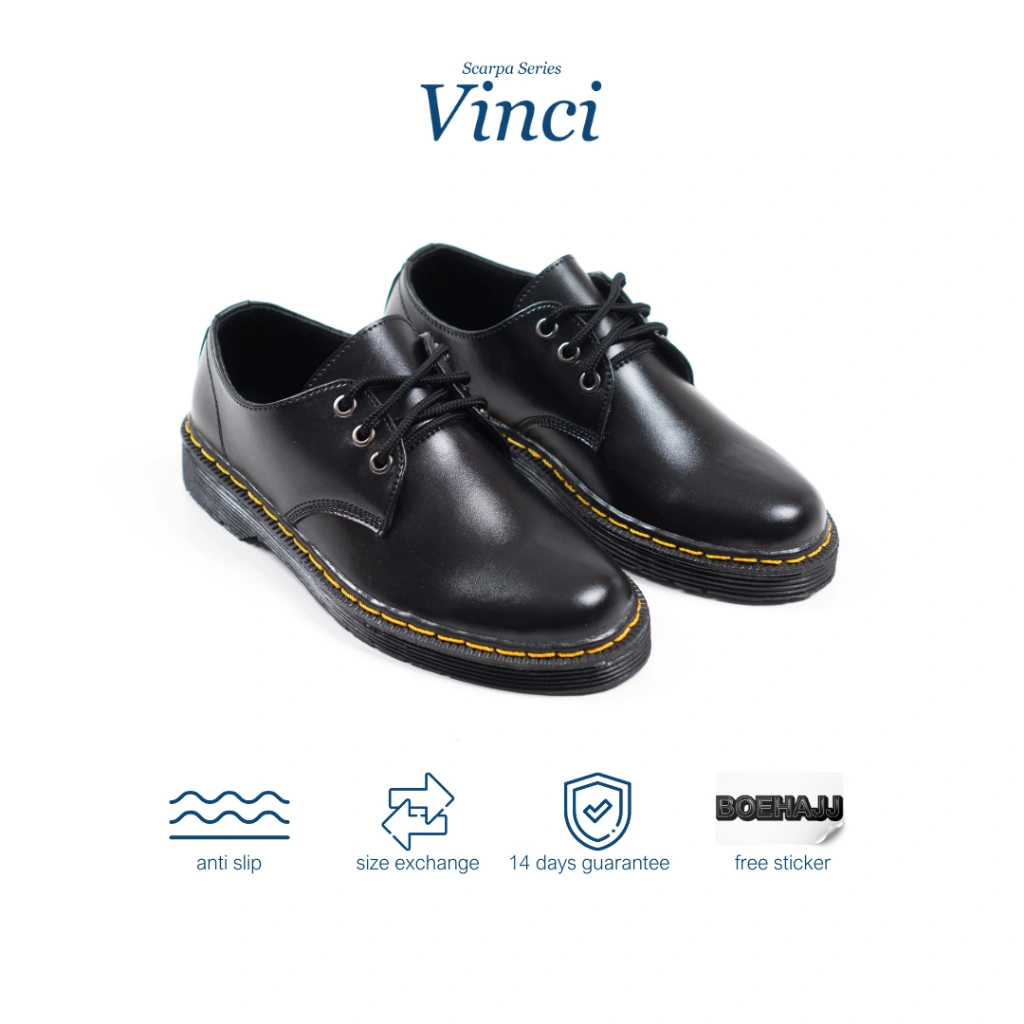 Boehajj - Vinci | Sepatu Kerja Kuliah Pantofel Derby Pria Hitam Formal Kasual