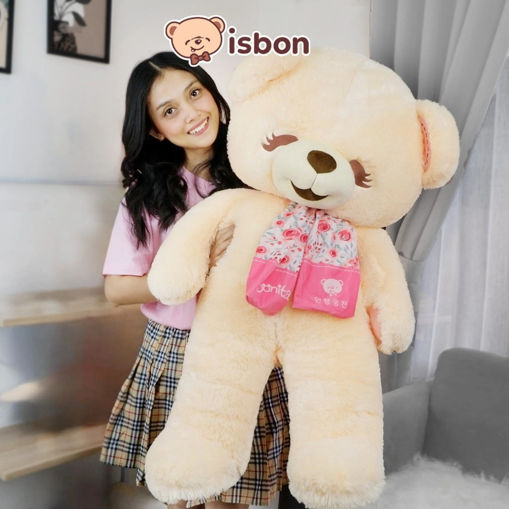 Boneka Beruang Jumbo Besar Istana Boneka STD Bonita Cream W/Syal 1 meter 1m