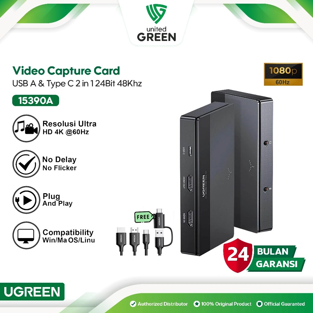 UGREEN 15390A Video Capture HDMI HD 4K 60Hz Game Video Live Streaming Record Recording Dual Display