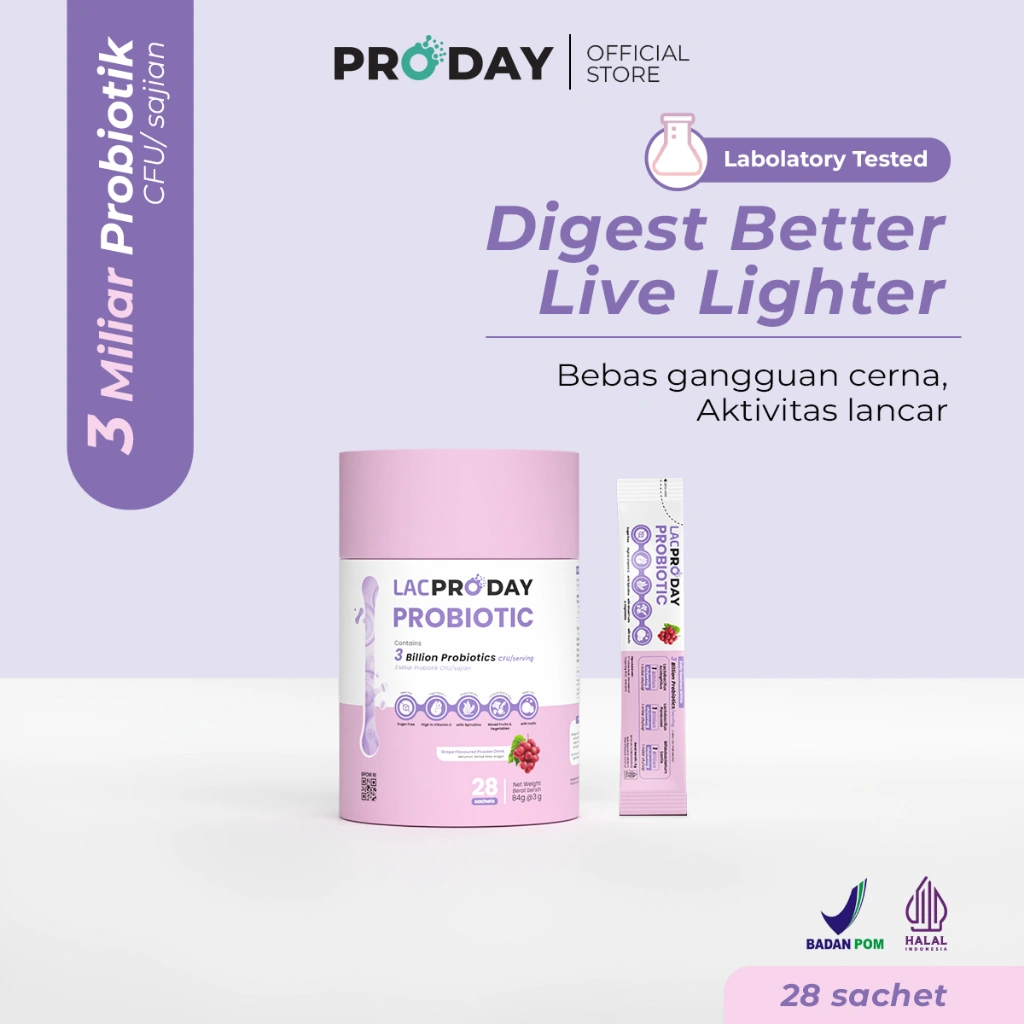 Lacproday - Probiotic with Grape Flavor - 3 Strain & 3 Billion CFU - Tube 28 Sachets