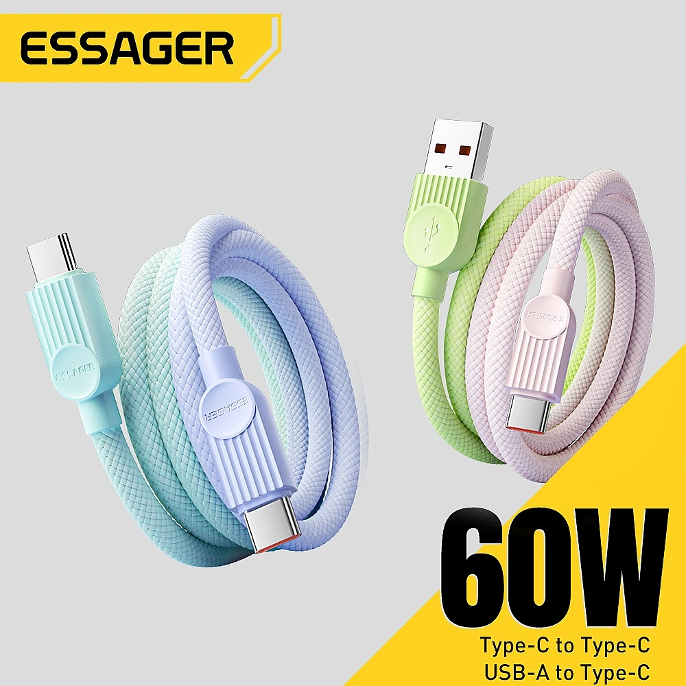 Essager Kabel Pengisian Cepat USB ke USB C ke Tipe C ke L 100W/60W/29W Ponsel Kabel USB2.0 480Mbps
