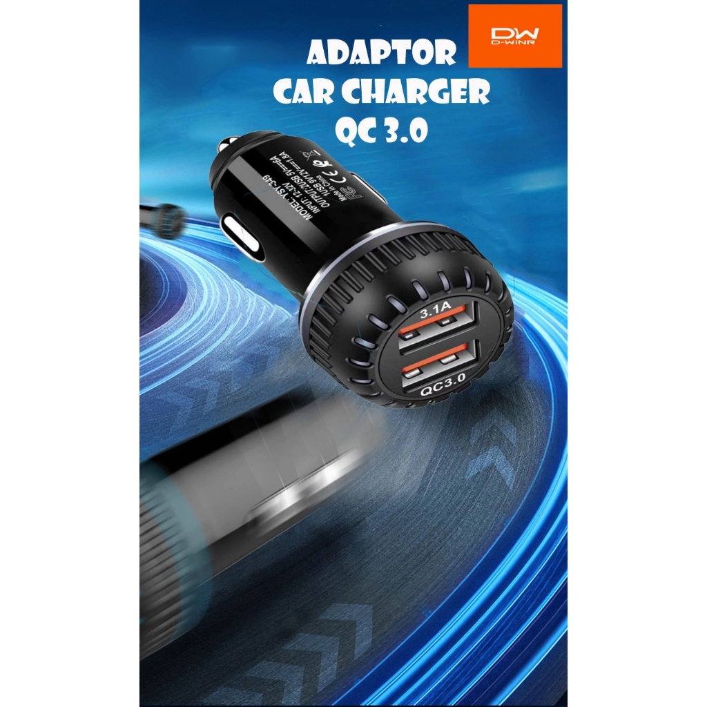 DWINR Car Charger Adapter QC 3.0 Cas HP Saver dual port USB A Fast Charging