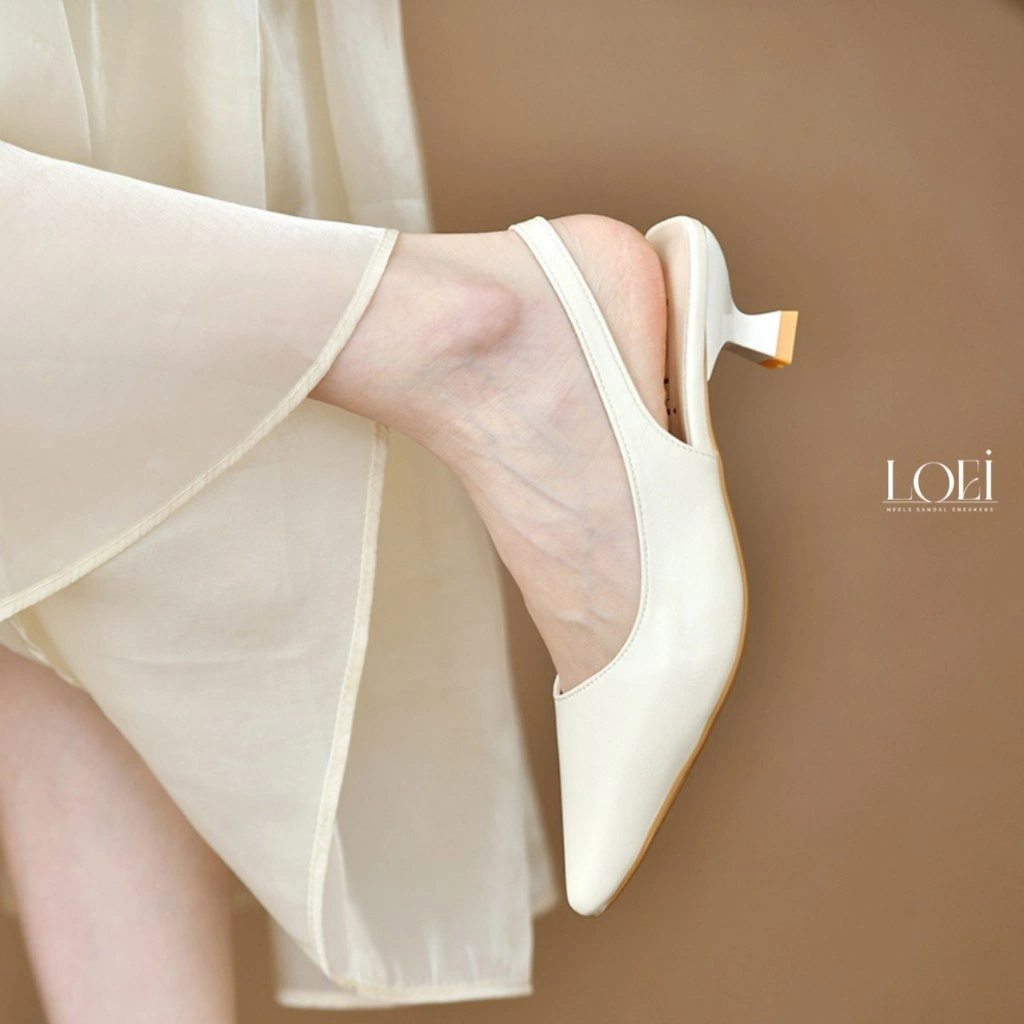 LOEI Serena Heels Casual Wanita 5 cm Slingback Elegant Simple Sepatu Kerja Kantor Lancip Polos 1718