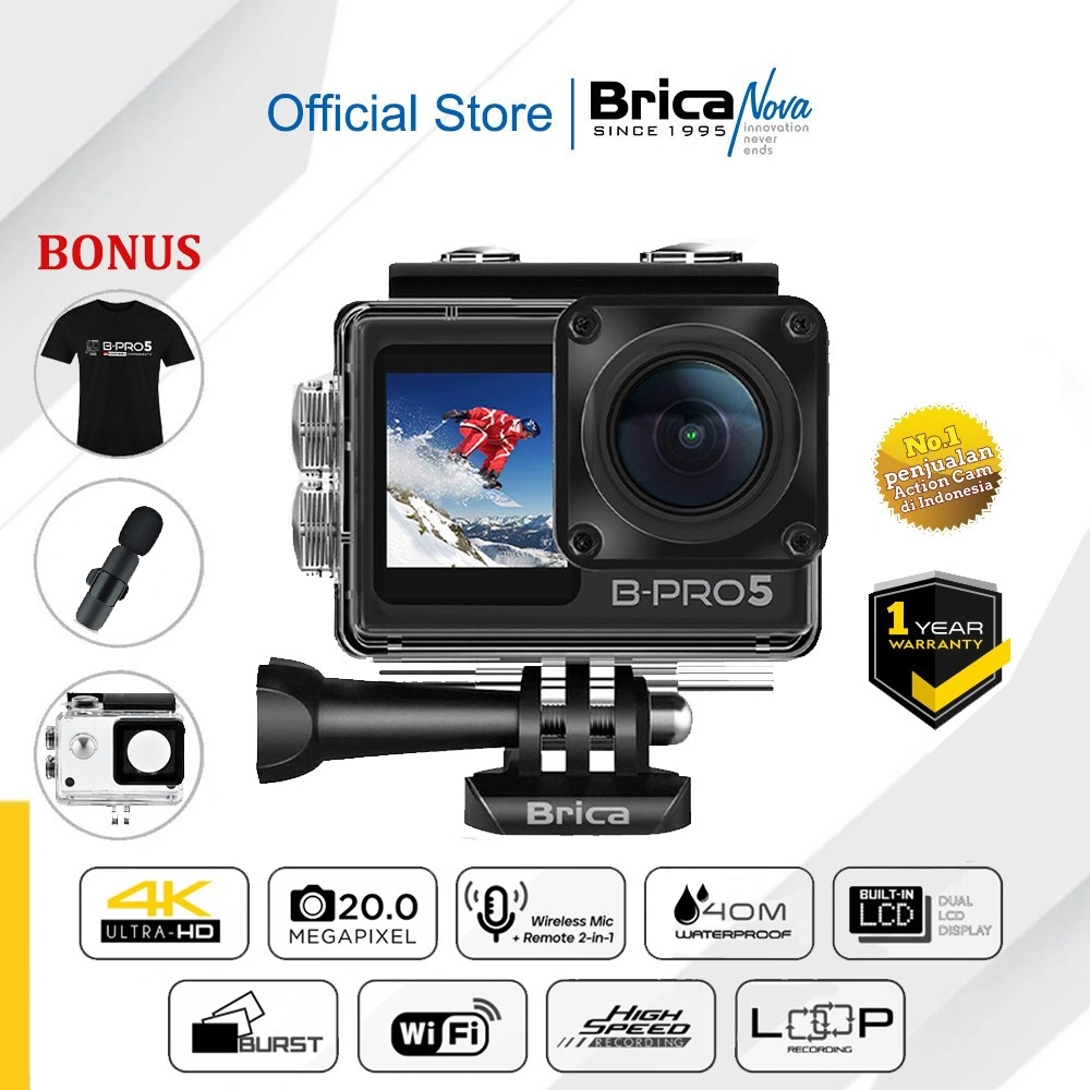 Brica B-Pro 5 Alpha Edition 4K Mark II X - AE2X Black - BPRO5 Action Cam 4K - Free T-Shirt