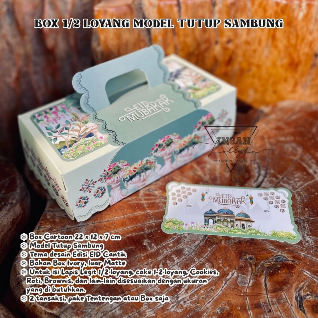 Box Setengah loyang uk. 22 x 12 x 7 cm Tutup sambung EID Mubarak / Idul Fitri Tema Aqeela