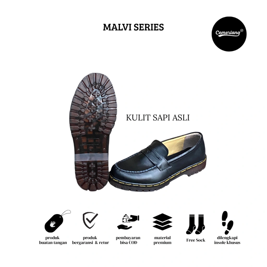Sepatu Kulit Docmart Pria Slipon Loafers Malvi Derby | Sepatu Formal Pria Terlaris Tokocemerlang27
