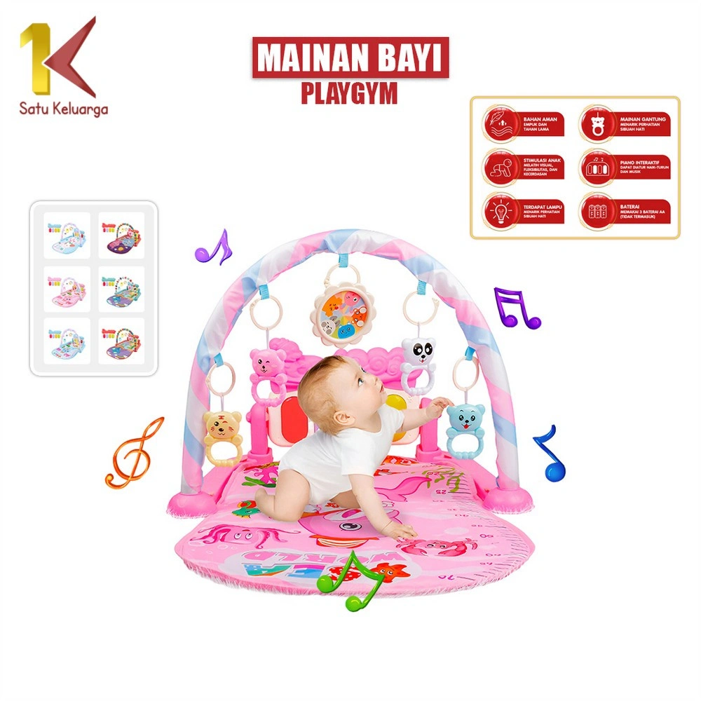 Satu Keluarga Baby Playgym Karakter M377 Mainan Bayi Rattle Toys Playmate Set Musik Piano Kasur Bayi