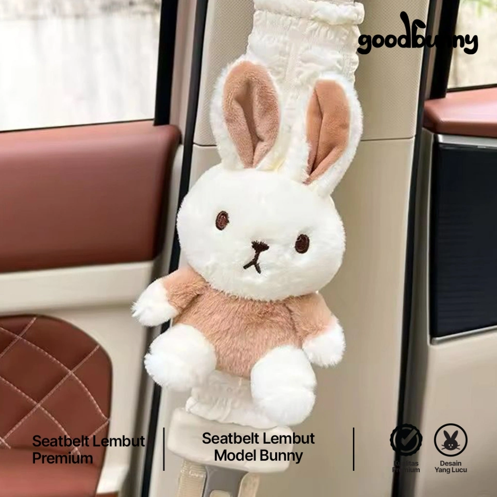 Seatbelt Cover Boneka Bunny Lucu | Pelindung Sabuk Mobil Karakter Premium Lembut & Nyaman-GoodBunny