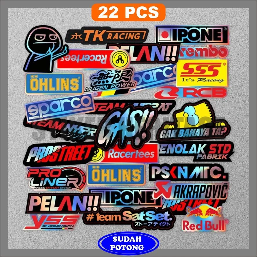 ( 22PCS )STICKER STIKER RACING HOLOGRAM | STIKER MOTOR  | STICKER HELM, stciker pack stiker helm stiker estetik stiker motor dan helm stiker untuk motor dan helm