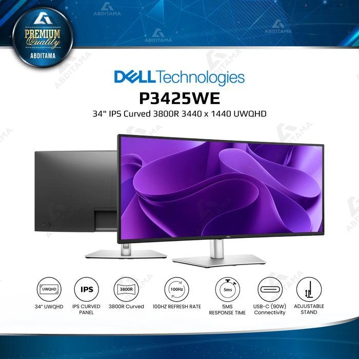 DELL P3425WE 34" Curved 3800R IPS UWQHD 1440p 60Hz 5ms 99% sRGB HDMIx1 DPx1 USB-C Hub Ergo