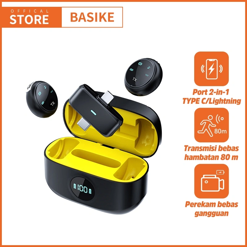 BASIKE Mic Nirkabel Clip On Mikrofon Lavalier Lapel Noise Cancelling Magnetic for Video Recording