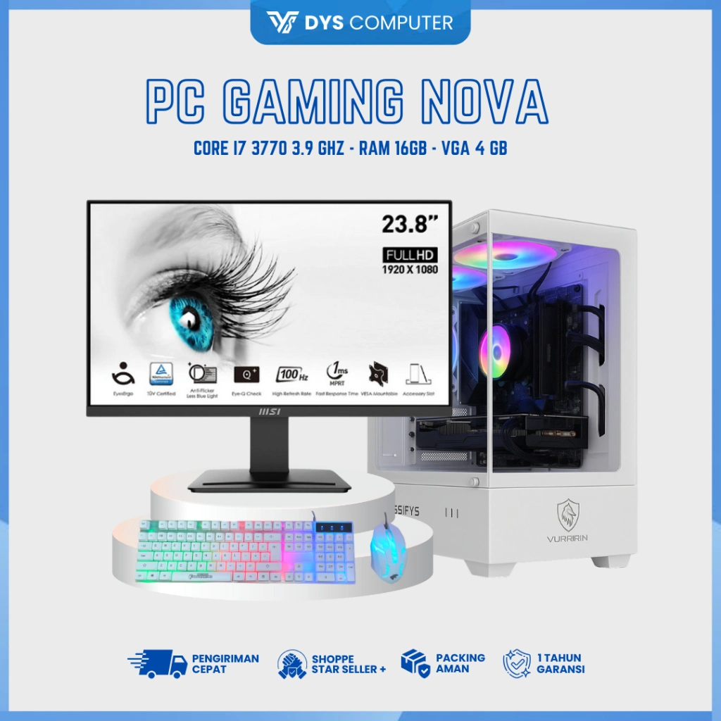 PC I7 Fullset Gaming Editing I7 / 16GB / 500GB / SSD LED 24" Full HD Nova