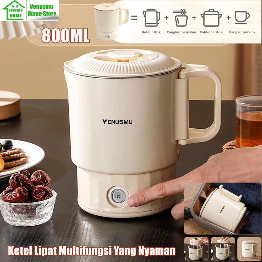 Venusmu Ketel Air Multifungsi Portabel Lipat stainless | Ketel Listrik Lipat | teko listrik pemanas air 800ML untuk Perjalanan & Rumah