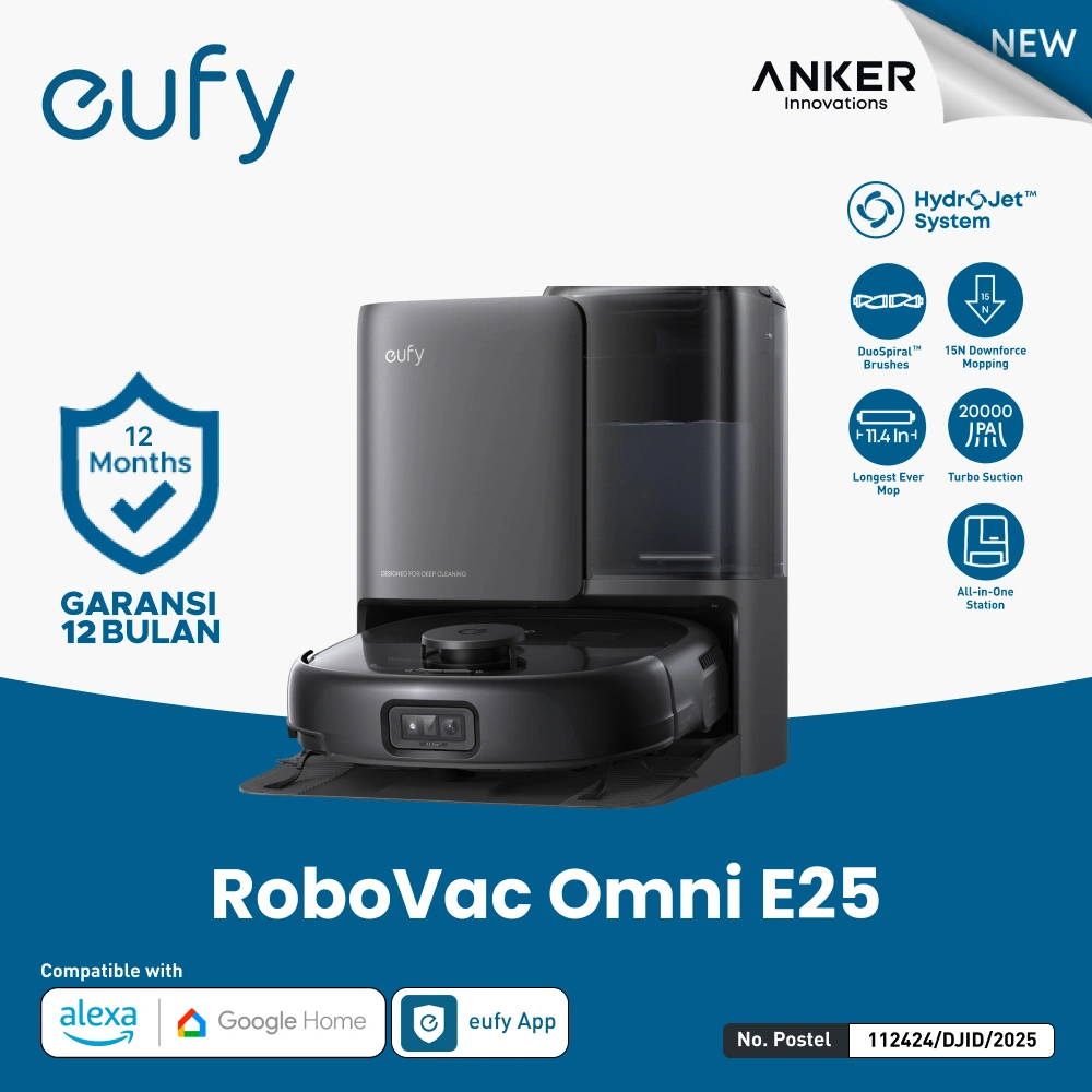 Eufy Robot Vacuum Omni C20 / E25 All-in-One Station Mop Combo, HydroJet System, Zero-Tangle Design, Edge-to-Corner Deep Cleaning 3.35-Inch Ultra Slim Body, 7000 Pa 20,000 Pa Turbo Suction - T2353/T2280
