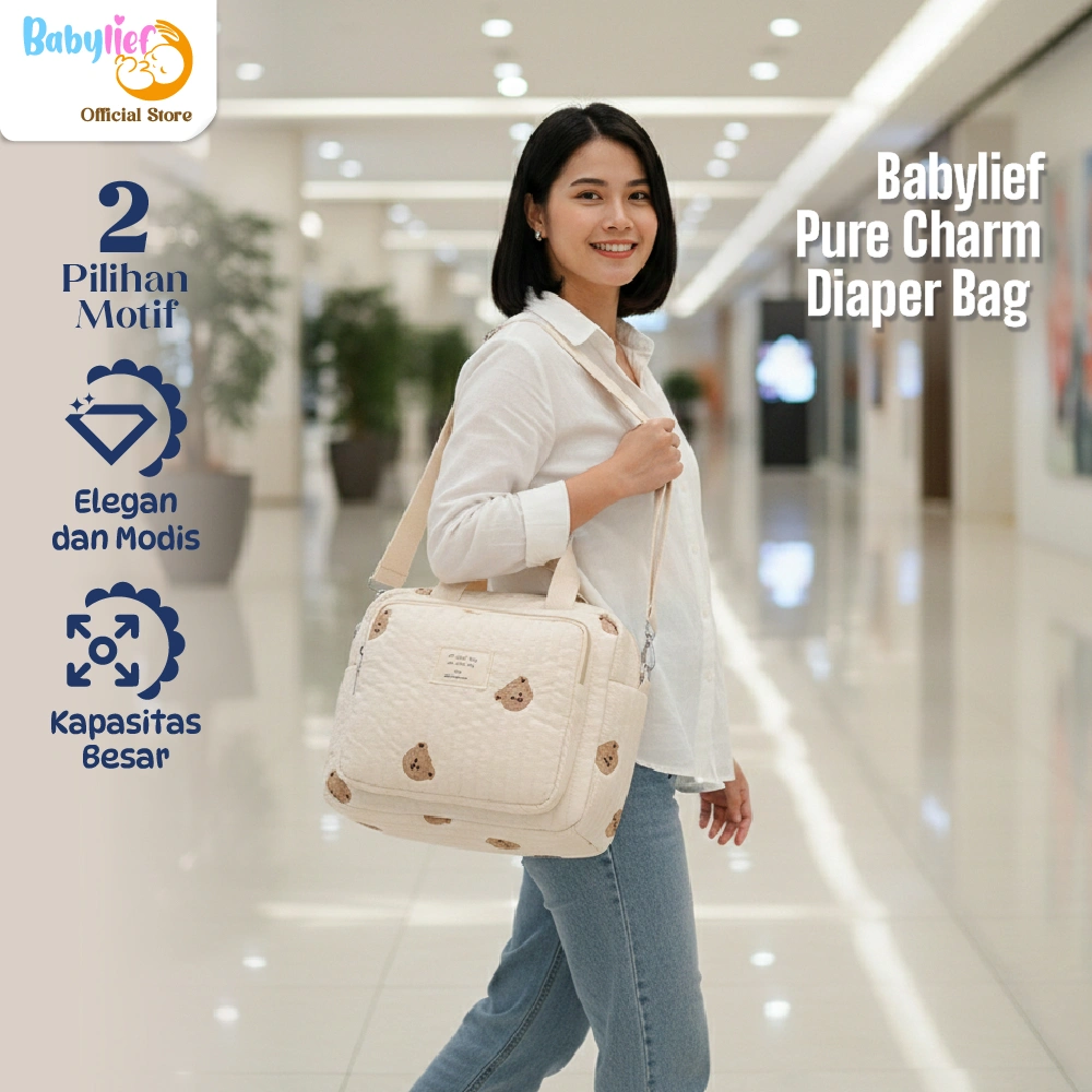 Babylief Diaper Bag Stylish – Anti Air, Banyak Kompartemen & Cocok untuk Travelling & Seharian BL054