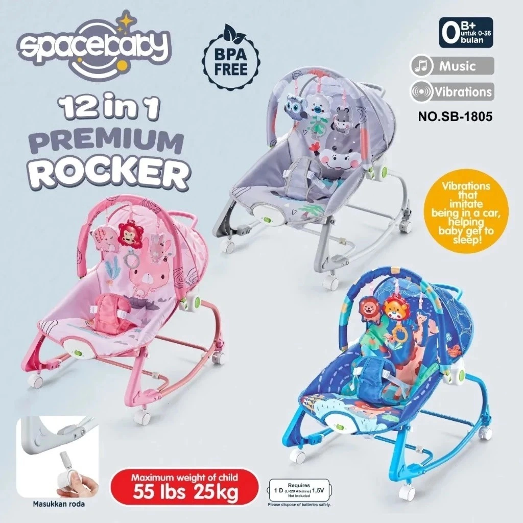 Bouncer Spacebaby 12 IN1 Premium Rocker SB-1805 Ada Roda, Canopy Dan Music