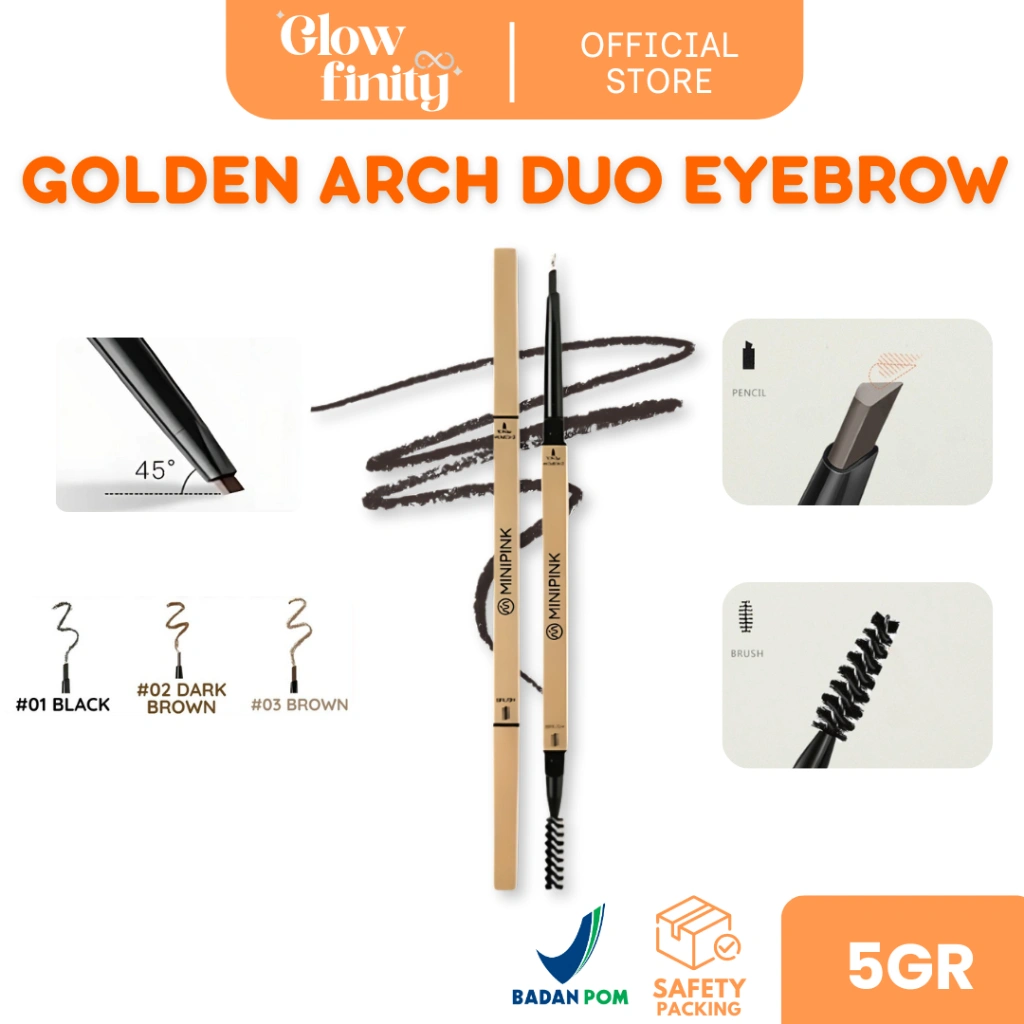 MINIPINK Pensil Alis Golden Duo Eyebrow 2 in 1 Drawing Natural For All Skin Anti Air BPOM - MP044