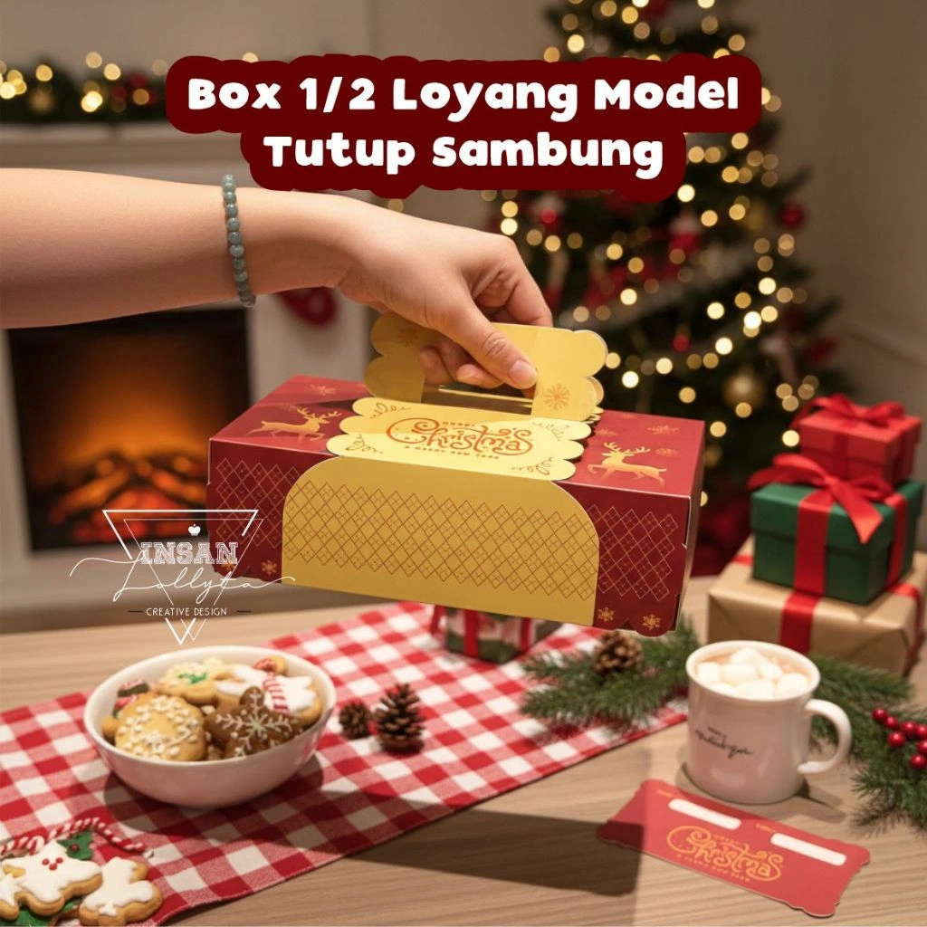 Box Setengah loyang  Natal / Box Cartoon uk. 22 x 12 x 7 cm tema Luxurious Christmas Royal Red