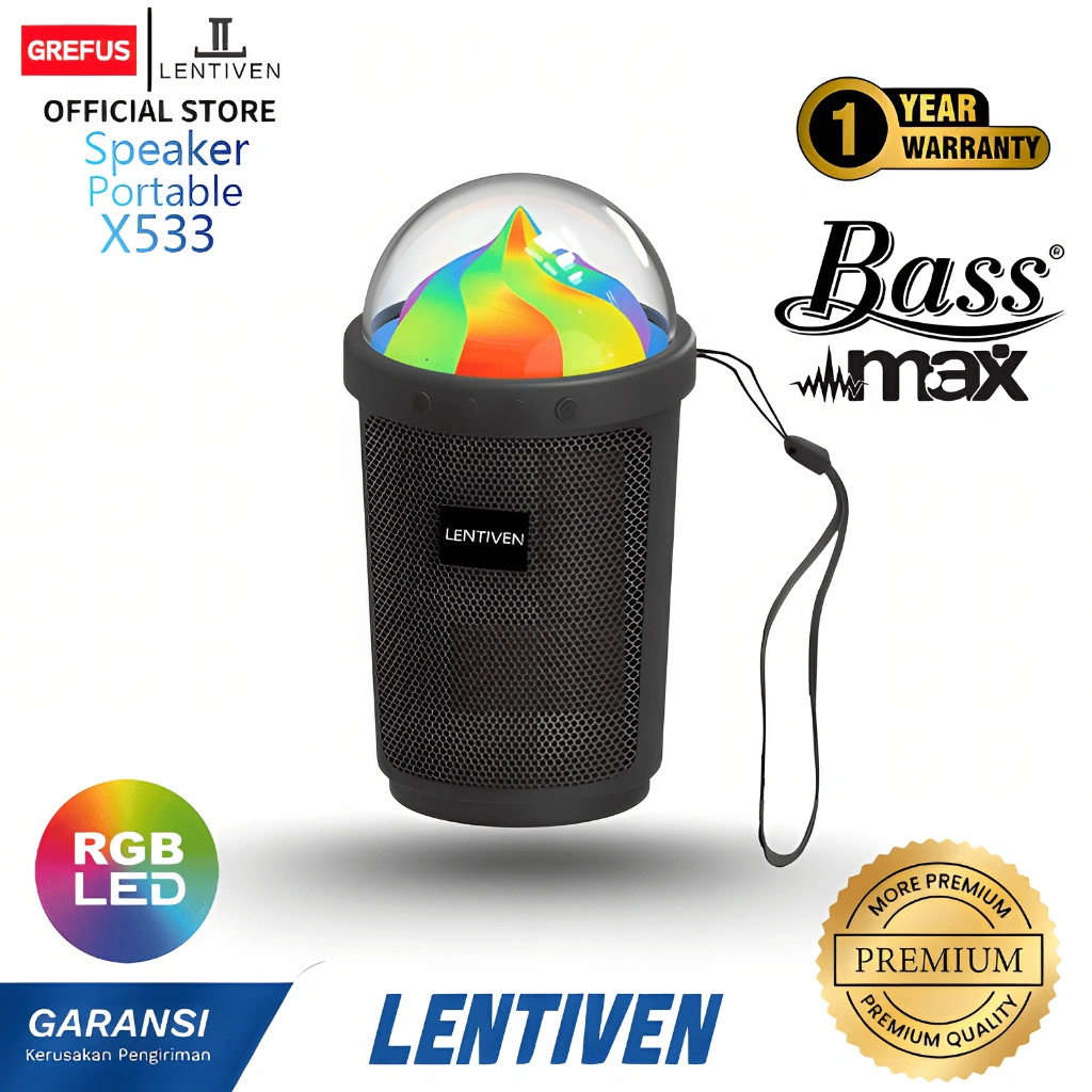 GREFUS LENTIVEN Speaker Bluetooth Portabel Dengan Lampu RGB Multifungsi Speaker Suara Jernih Mendukung Kartu SD X533
