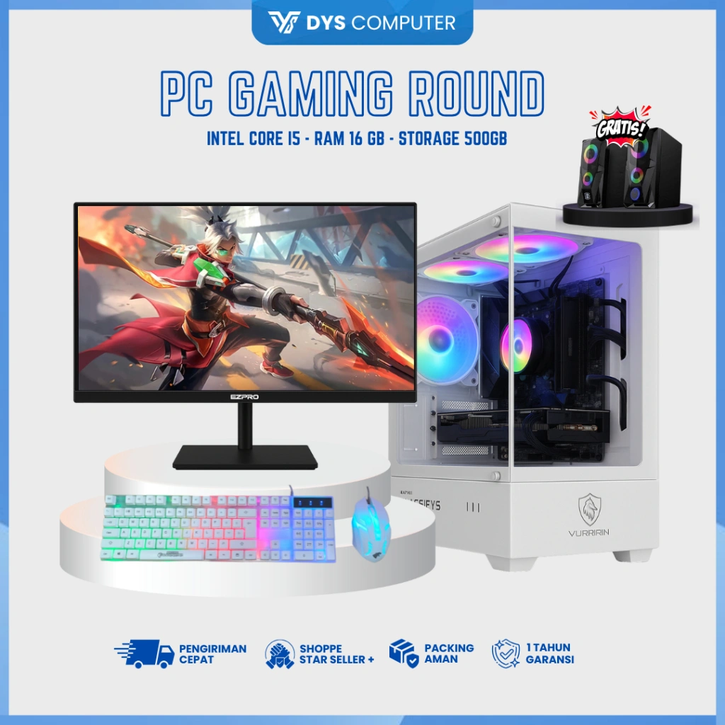 Komputer Full Set I5 Gaming Editing Ram 16GB / 500GB / SSD Round