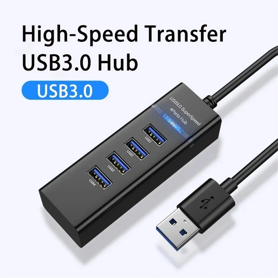 USB Hub 4 Port USB 3.0 High Speed 5Gbps Splitter PC Laptop Keyboard Mouse Flashdisk Aksesoris Komputer Plug and Play Adapter Perangkat USB