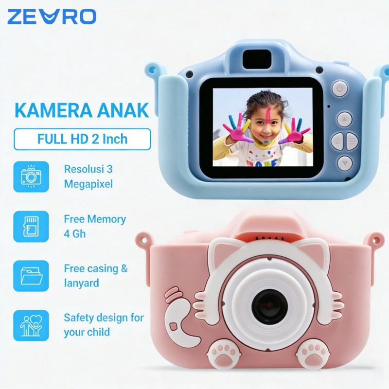 ZEVRO - Kamera Anak Mini Digital Layar HD 3 Megapixel Kids Camera Child Toys for Birthday Gift