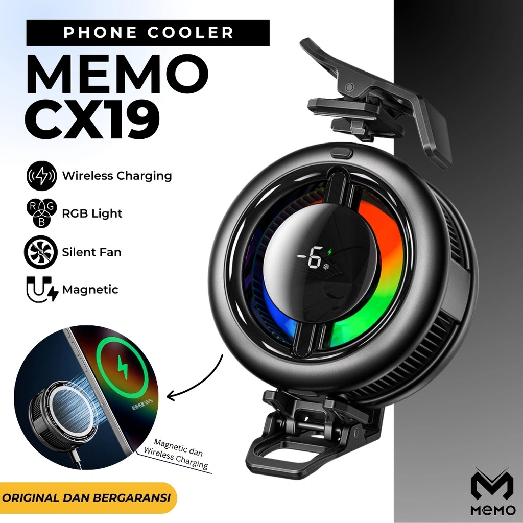 MEMO Fan Cooler CX19 Pendingin HP Gaming Wireless Charger Magnetik Fast Charging 15W TEC Cooler dengan Layar Suhu Digital