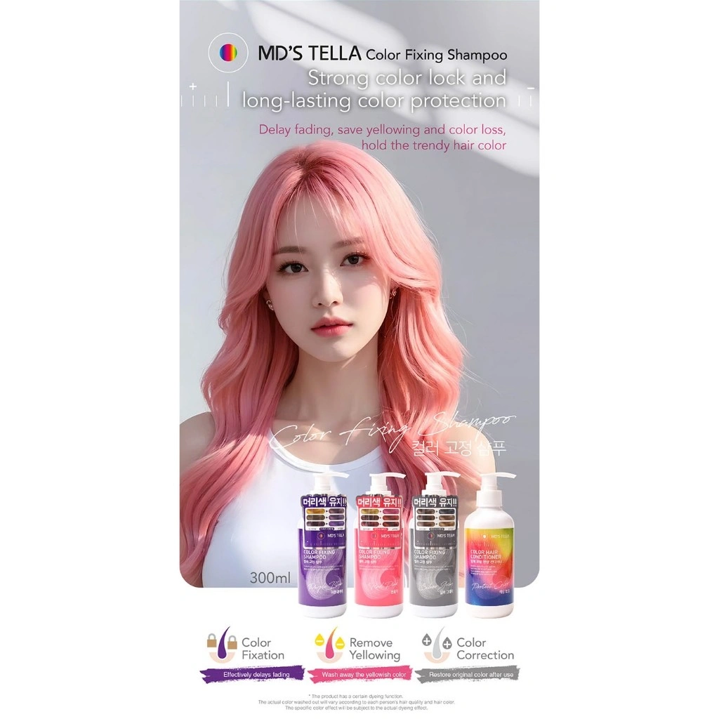 Korean MD'S TELLA COLOR FIXING SHAMPOO COLOR HAIR CONDITIONER（add free 10 pcs one time shower caps）
