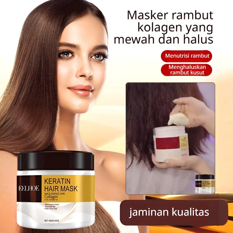 ⭐COD+24H Pengiriman Cepat⭐Hair Mask Masker Rambut Keratin Smoothing 100g Perawatan Rambut Kering/Masker rambut kolagen menghaluskan rambut kering/ Keratin Magic Hairmask/ Masker Rambut Hair Mask Keratin Karsel Maca Essence Repair Collagen