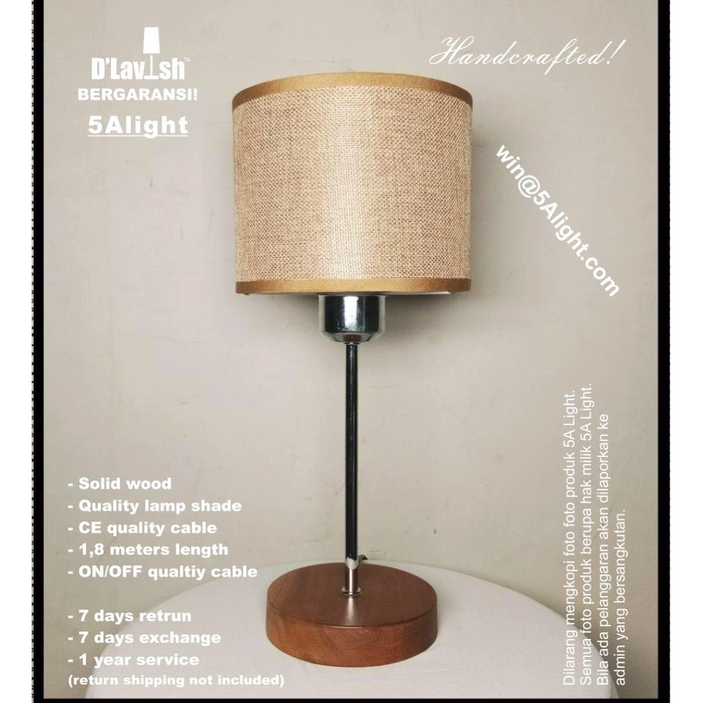 Bali WOOD 023K (Tinggi 38cm) - Lampu Meja Hias Nakas/Lampu Tidur/Lampu Malam