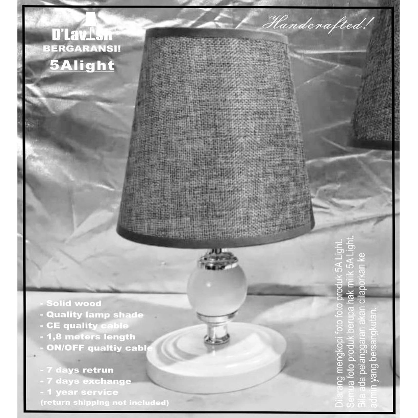 Garnet WOOD Abu (T: 29cm) - Lampu Meja Hias Minimalis/Tidur/Nakas