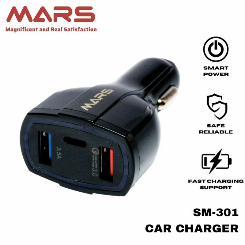 MARS SM-301Q Car Charger Qualcomm Fast Charging Type C + 2 Ports up to 3.5A
