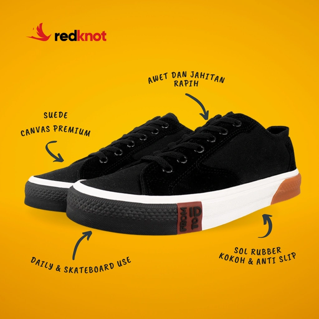 Redknot Melvin Hitam - Sepatu Sneakers Pria Cocok Untuk Skateboard Terbaik